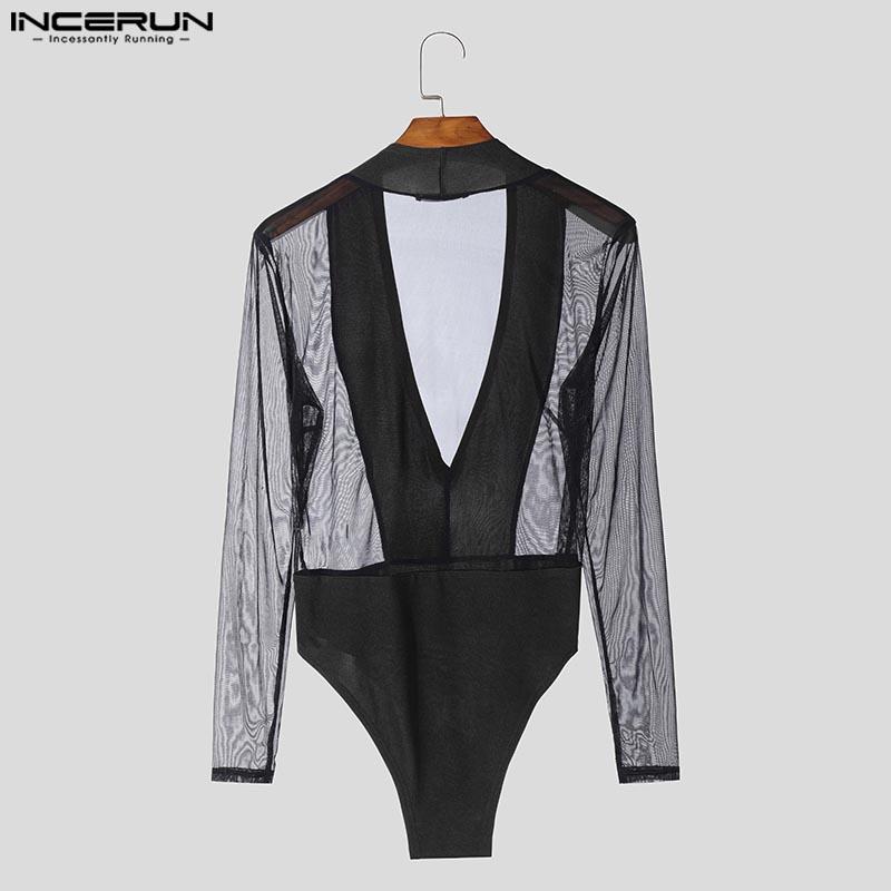 INCERUN Мужские прозрачные комбинезоны с длинным рукавом из сетчатой ткани в сетку