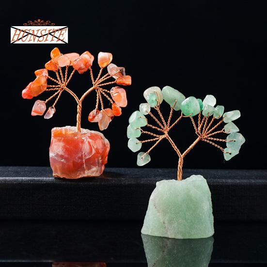 Красочный орнамент из натурального камня с основанием, денежное дерево с положительной целебной энергией