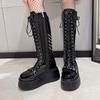 Модные женские длинные ботинки на платформе, дизайнерские ботинки на шнуровке, модные зимние ботфорты 2025, платье, новые готические челси, женские ботильоны