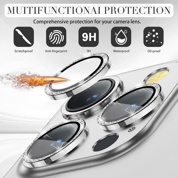 Protection Caméra - pour iPhone - pour iPhone 13 Pro / Pro Max - Verre Trempé - Argenté - Anti-Rayures