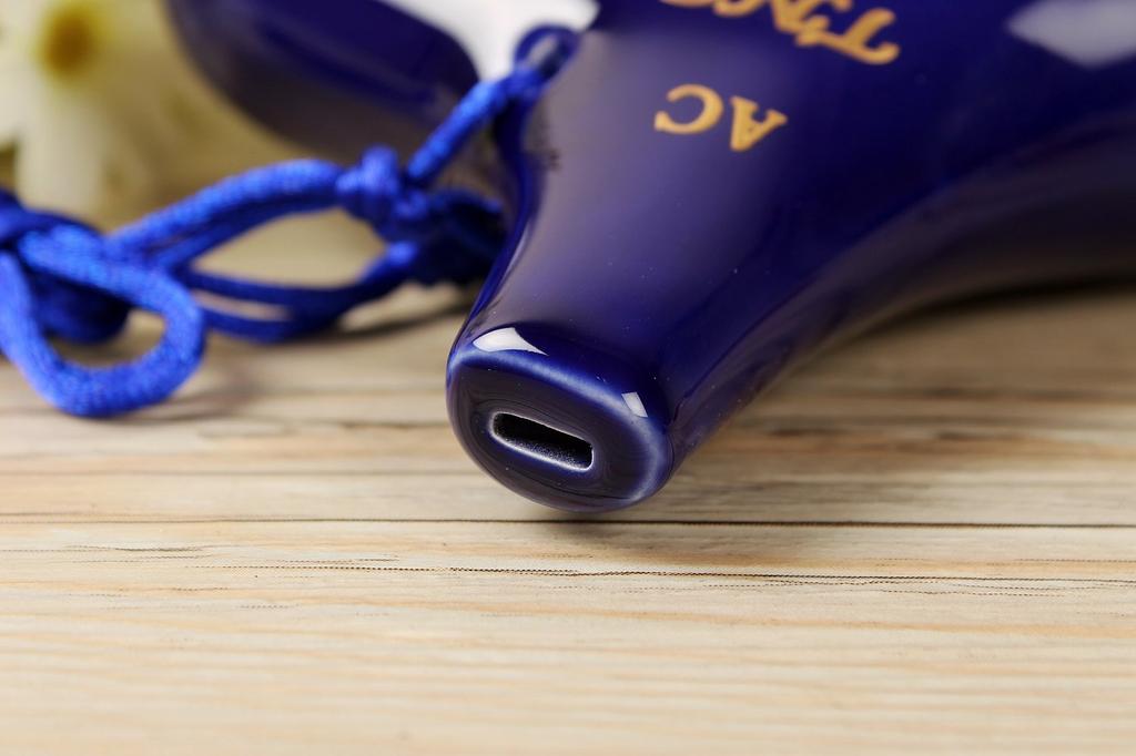 TNG Ocarina, Single [12-Hole / Alto / Blue], Premium C Key, AC (Includes Fingering Chart), Glazed Finish, Blue, for Wind Instruments