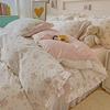 3/4Pcs Pastoral Floral Lace Ruffles 100% Cotton Bedding Set Single Queen Duvet Cover Bed Skirt/Bed Sheet/Fitted Sheet Pillowcase