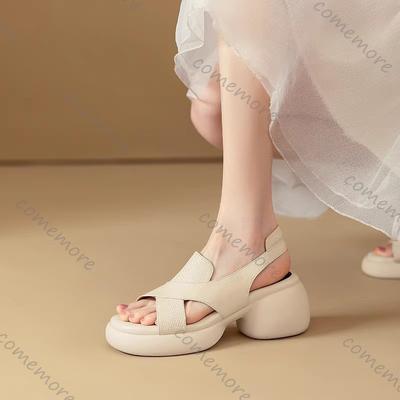 Празднуйте Римские Сандалии Женские Летние Обувь на Толстой Подошве из Мягкой Кожи с Открытым Носком на Массивном Каблуке Женские Сандалии Повседневная Обувь для Женщин