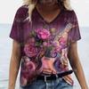 Эстетические женские футболки с v-образным вырезом, модные топы с гитарой и графикой, Harajuku Y2k, цветочные топы, повседневная футболка большого размера, женская одежда