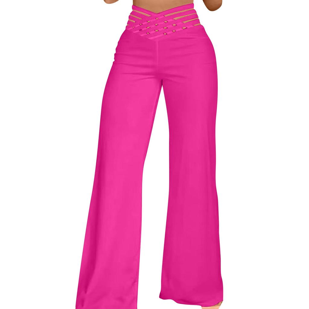 Женские брюки с полым поясом, расклешенные брюки, повседневные брюки с высокой талией и широкими штанинами