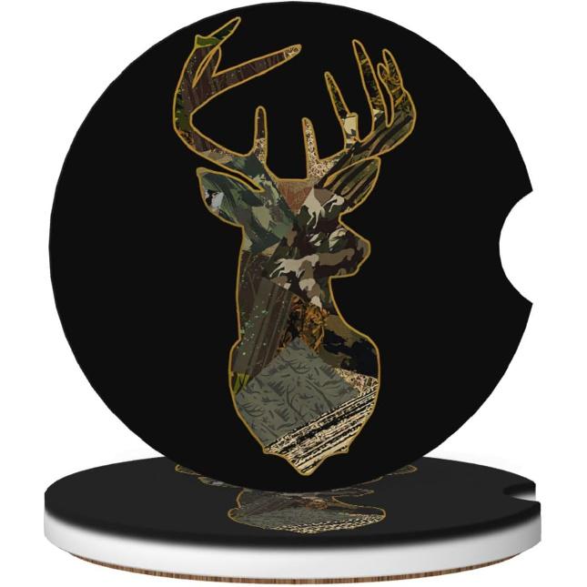 Car Coasters for Cup Holders, 2 Pack Absorbent Ceramics Anti Slip Universal 2.56 Inch Car Cup Coaster for Women Men, Car Interior Accessories - Camo