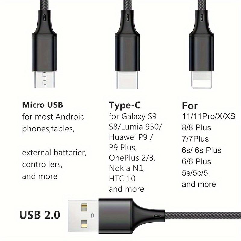3 in 1 Fast Charging USB Cable, Nylon Braided Flat Charger Cord, 20W Multi Device Charging Wire, 1.2m Durable Data Cable
