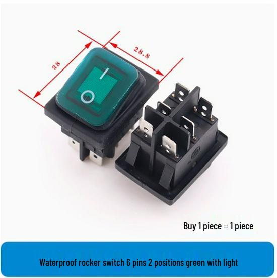 Waterproof 3-Position Rocker Switch KCD4, 4/6 Pins with Light, Anti-Collision Copper Pins, Boat-Style.