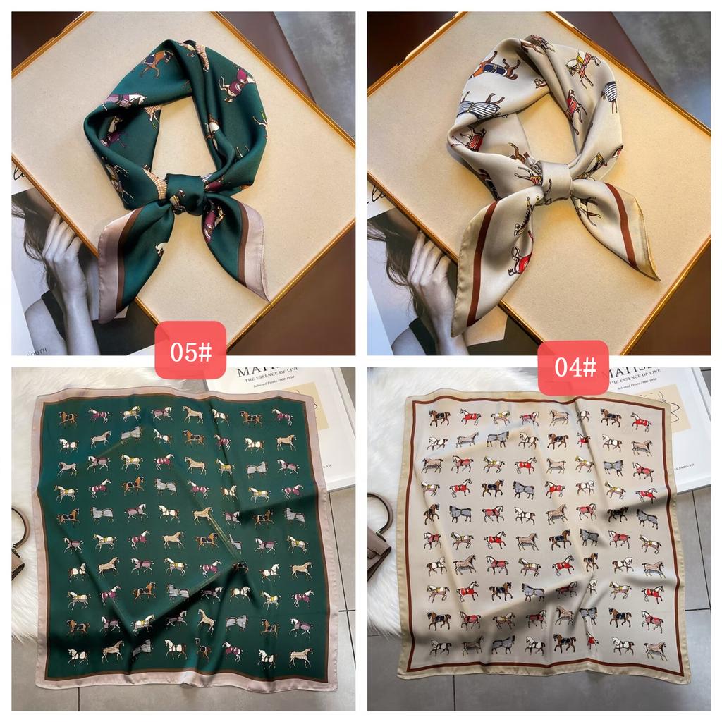 Luxury Horse Print Female Silk Neck Scarf Square Hair Scarves Foulard Head Band Shawls Wraps Neckerchief Bandana Women