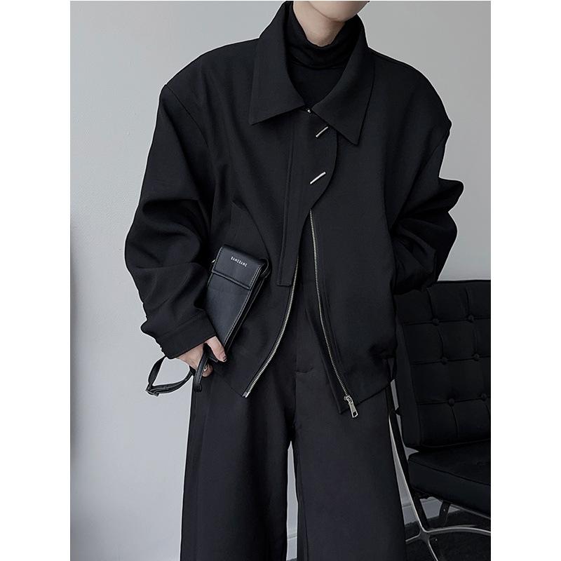 Весенняя темная летная куртка с широкими плечами для мужчин и женщин, простой лацкан с длинным рукавом, модное короткое свободное пальто