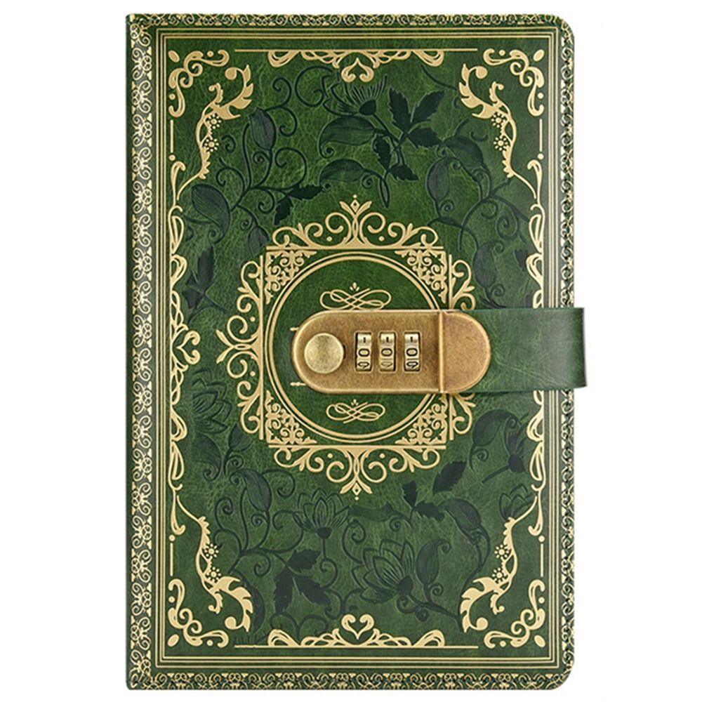 PU Leather A5 Journal Notebook Embossed Design Hard Cover Lockable Secrets Journal Combination Lock Ruled Lined Paper
