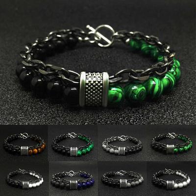 Мужской двухслойный браслет из бисера с тигриным глазом