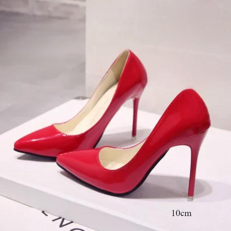 Новые однотонные туфли-лодочки женские туфли на высоком каблуке женские модные лакированные сексуальные туфли с острым носком на тонком каблуке свадебные туфли размер 44