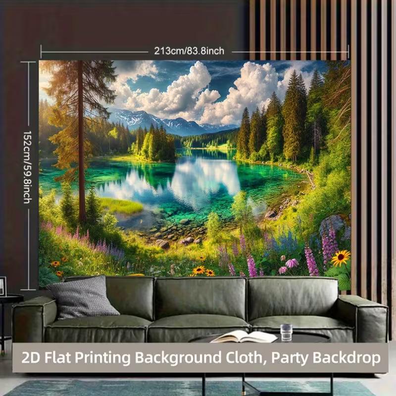 2D Green Forest Lake Scenic Photography Background Cloth