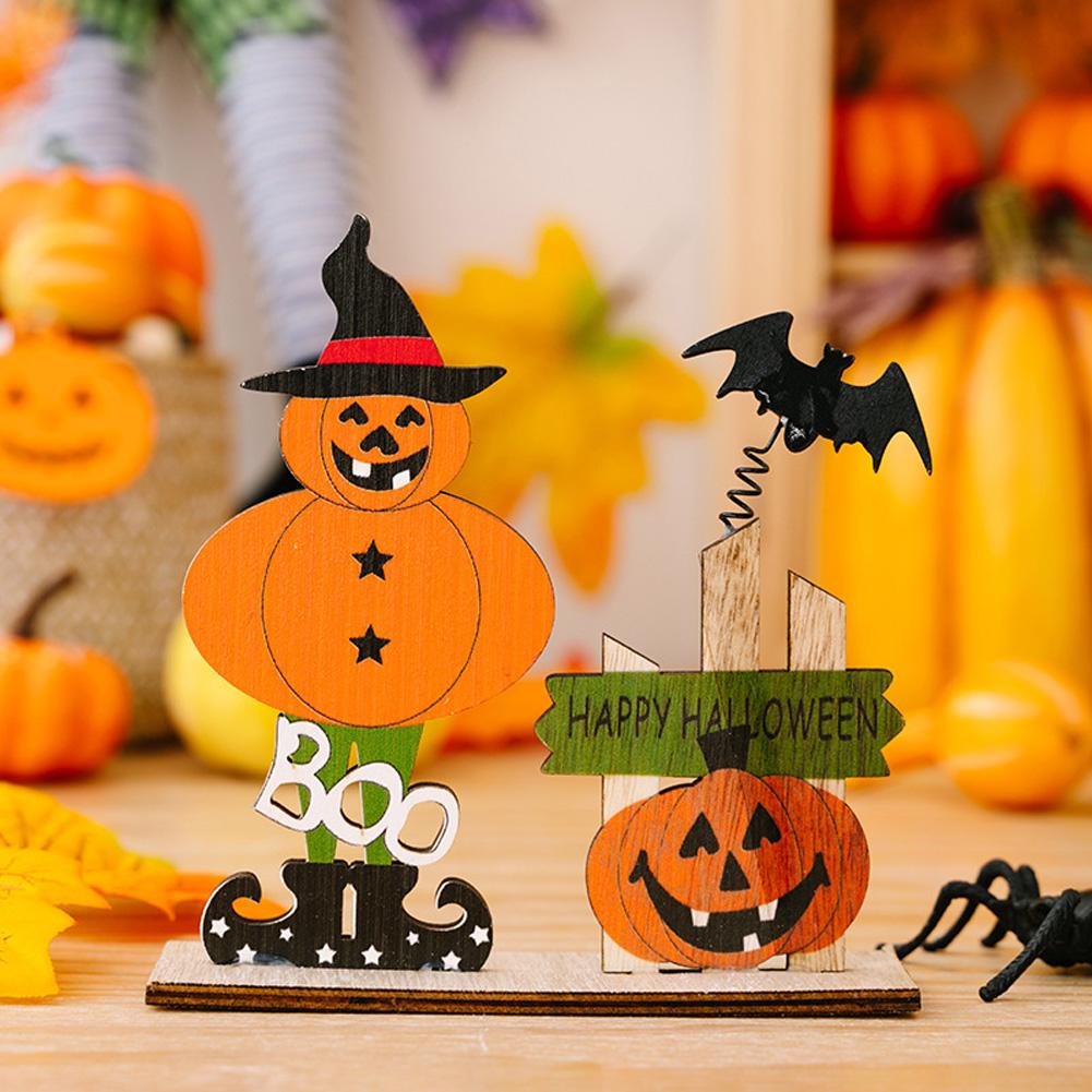 Halloween Wooden Ornaments With Pumpkin Bat Skull Halloween Party Horror Props For Trick Or Treat Party Decor