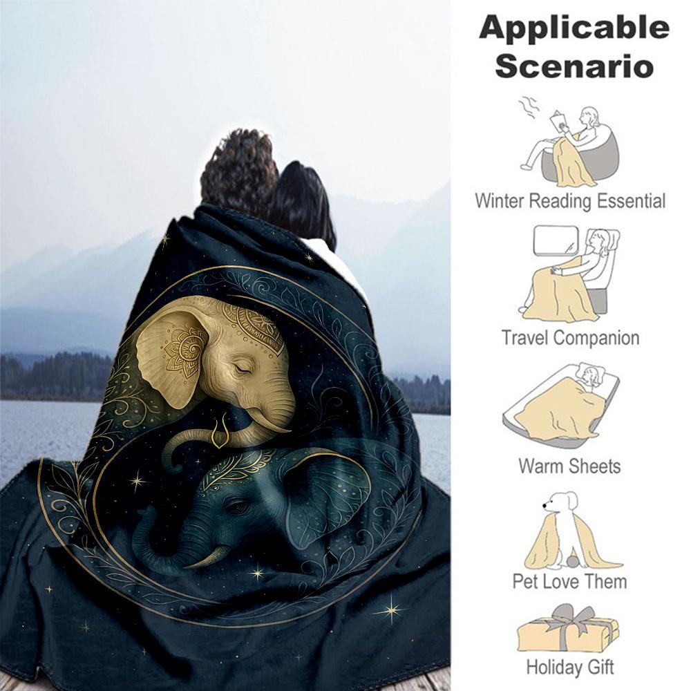 1pc Elephant Yin Yang Outdoor Flannel Blanket Soft Warm All-Season Throw for Sofa Bed Car Camping Office, Cozy Gift Idea1298S