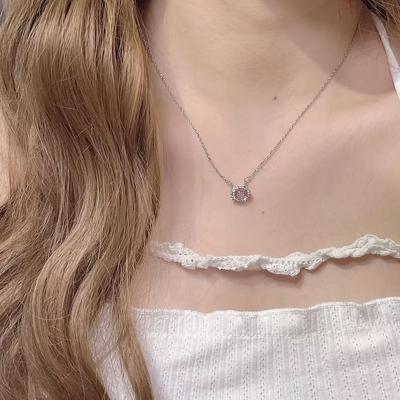 KT кошка розовый бриллиант ожерелье женское легкая роскошь сладкое милое нишевое универсальное высококлассное ощущение новая цепочка на ключицу