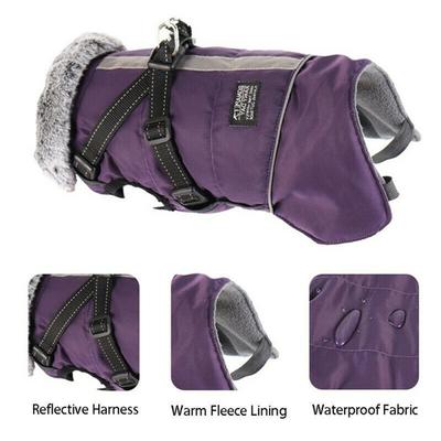 Зима с шлейкой Пальто Водонепроницаемая куртка Пальто для собак Теплые куртки для собак Плюс бархат Одежда для домашних собак