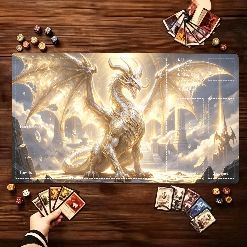 Blazing Inferno Fire Dragon Large Gaming Desk Mat Non-Slip Rubber Stitched Edges Playmat for Card Game PC Laptop Daily Gaming