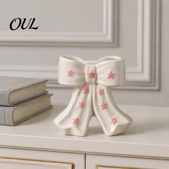Elegant Ceramic Bud Vase Bow with Star, Decorative Flowers Vase, Creative Flower Modern Nordic Home Decor Arrangement Holder for Living Room