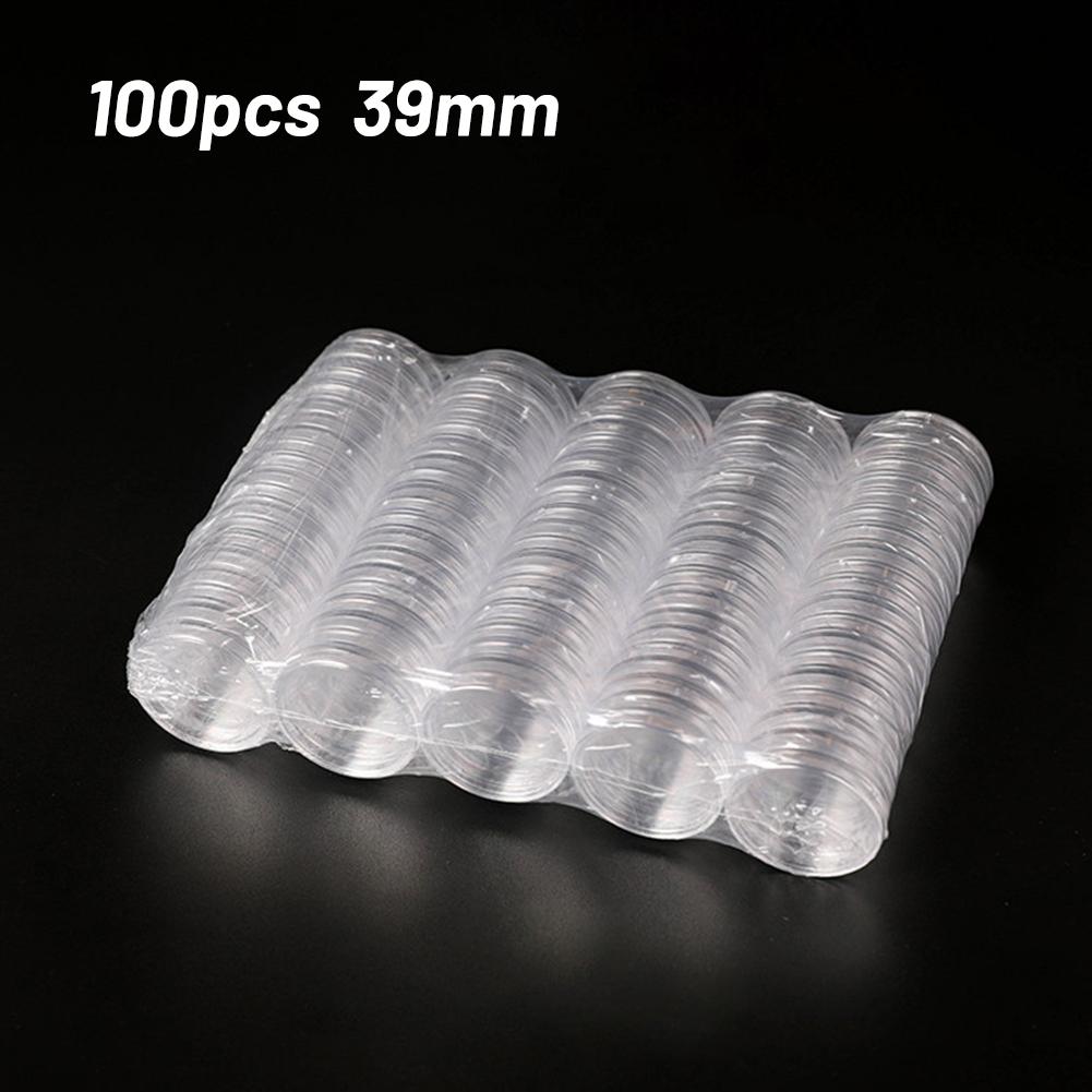 Pack Coin Storage Holder Decoration Elements Holder Plastic Round Set 100Pcs 39MM Capsule Case Brand New Parts