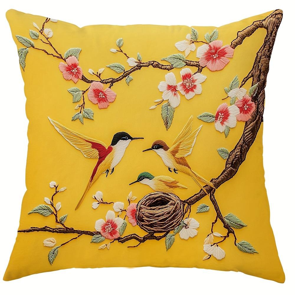 Изысканная 3D вышитая наволочка с принтом, желтый цветок, принт птицы и бабочки, наволочка для подушки диванного кресла
