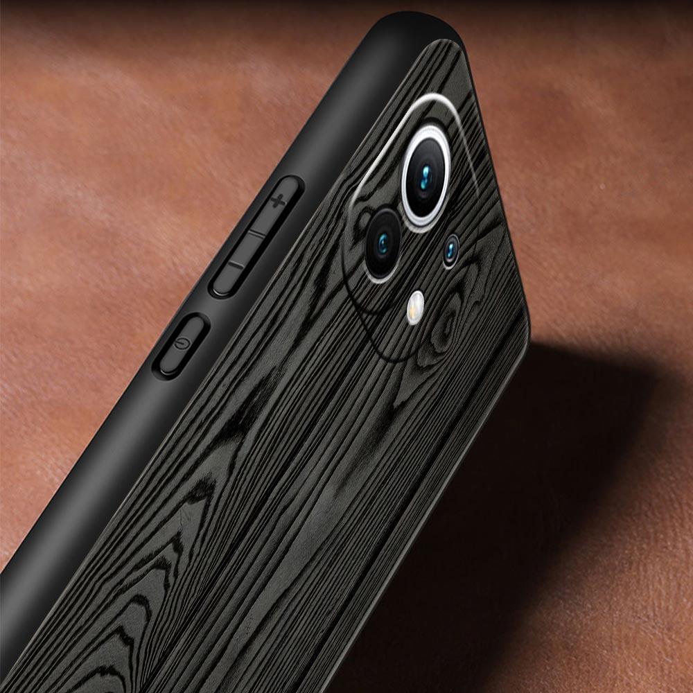 Резная деревянная чехол-накладка для телефона для Xiaomi Poco X3 NFC M3 M4 F4 X4 Pro 5G F3 GT Mi 12 11T 10 9T 10T Lite 11 Ultra Силиконовый Черный Чехол
