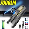 Мощный лазерный светодиодный фонарь 7000 лм, портативный телескопический фонарик с зумом, встроенная аккумуляторная батарея, фонарь для походов, кемпинга, рыбалки
