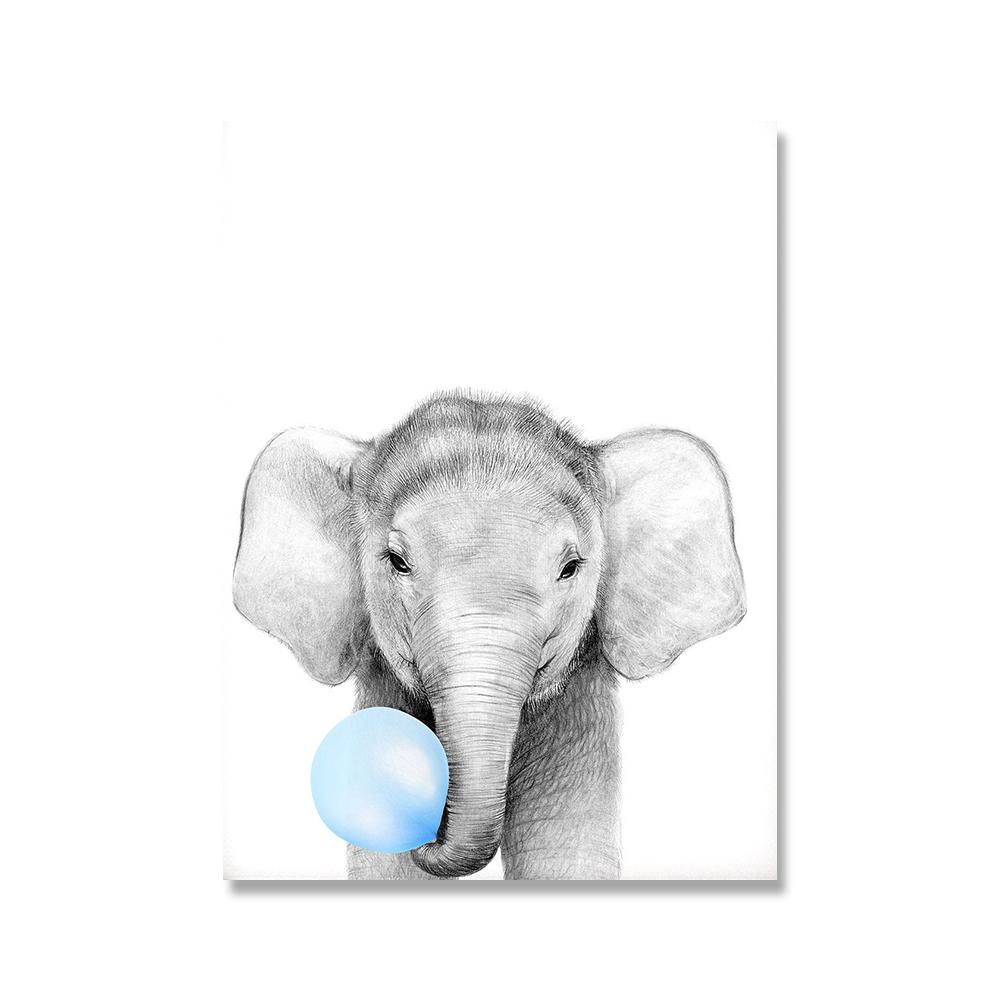 Blue Bubble Elephant Giraffe Poster Print Animal Nursery Wall Art Canvas Painting Child Picture Kids Baby Room Decoration Nordic