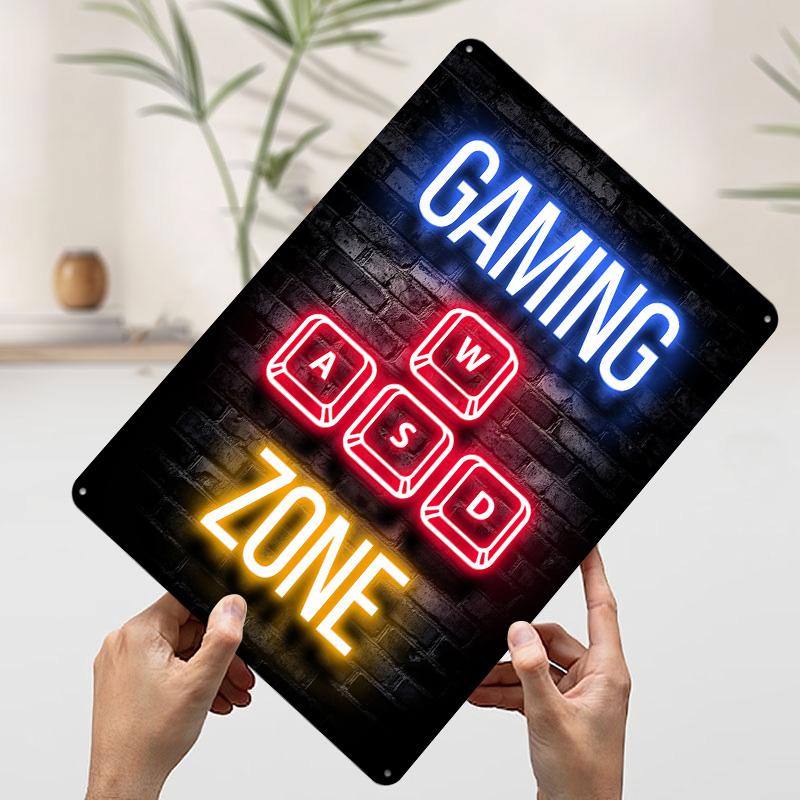 Wasd Gaming Zone Quote Printed Poster Customized Wall Art Retro Vintage Metal Tin Signs for Room Decoration Home Decor Items