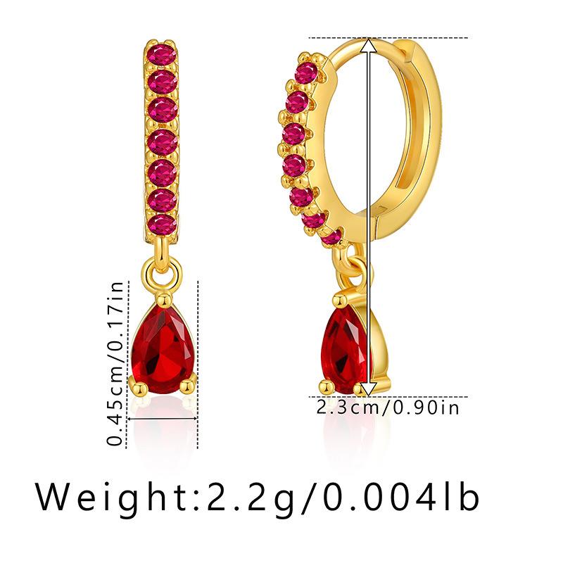 Women 18k Gold Plated Red Zircon Inlaid Delicate Versatile Ear Buckle Earrings