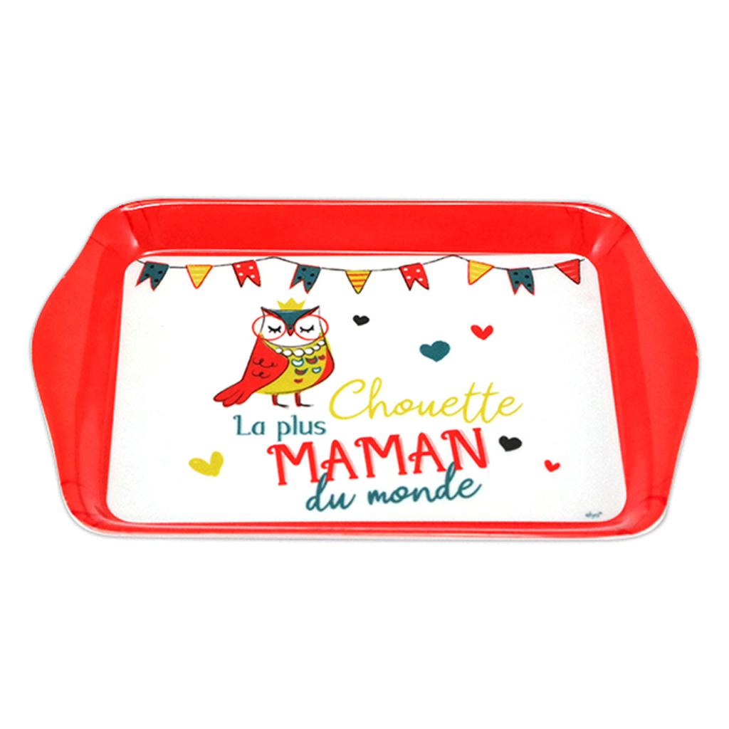 Les Trésors De Lily [R6565] - Small Orange and White Melamine Tray 'Maman' (the Cutest Mom In the World) - 21x14cm