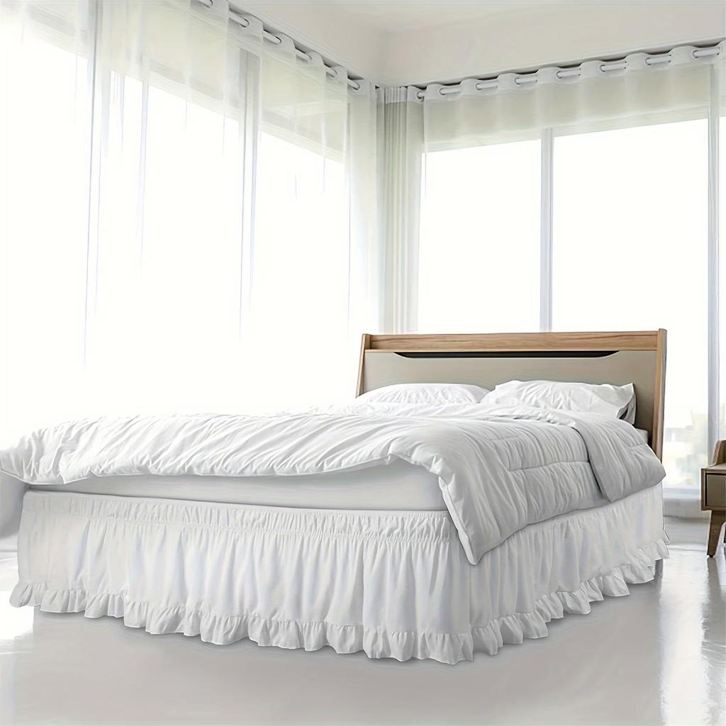1PC 2m/78.74inch Solid Color Elastic Wrap Around Bed Skirt Wave Edge Fade Resistant Skin-Friendly for Home Hotel