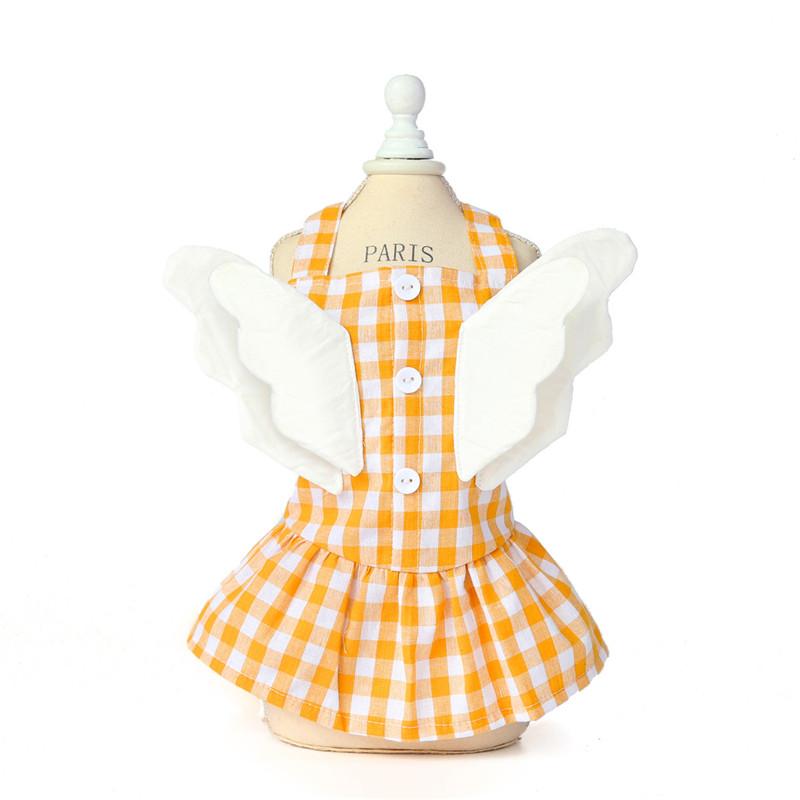 Летнее платье для щенков с крыльями ангела, хлопковая клетчатая одежда для маленьких собак, юбка для кошек йоркширской болонки, одежда для домашних животных, халат chien