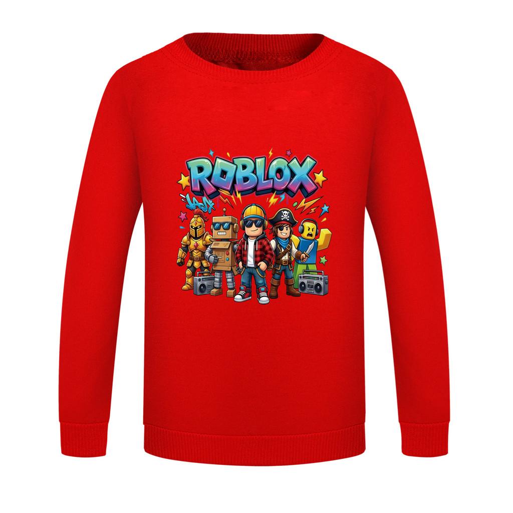 5574 Детская толстовка для мальчиков и девочек с принтом Roblox, круглым вырезом и длинными рукавами
