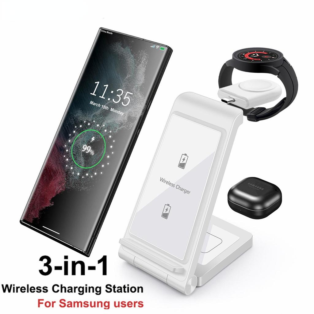 Подставка для беспроводной зарядки 3 в 1 для Samsung Watch 5 4 Active 2, зарядная станция для Galaxy S23 Ultra S22 S21 Z Flip Fold4 Buds Pro