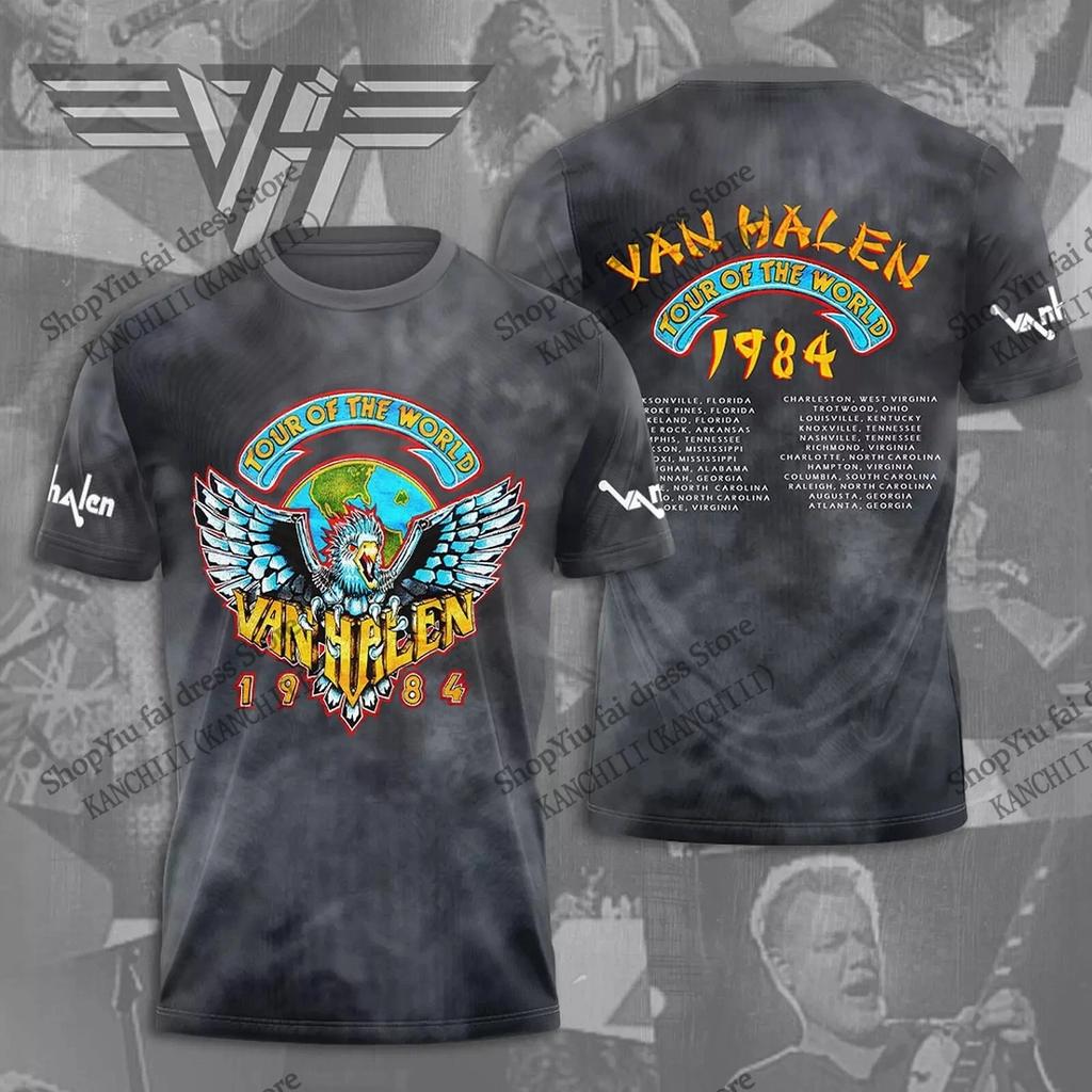 Vintage Rock Band Van Halen 3d Print T-shirt Women Fashion Casual Short Sleeve Tshirt Kids Tops Tees Clothing Fan