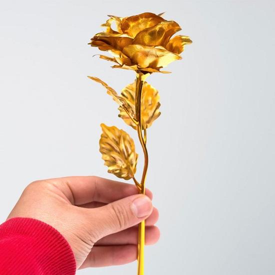 Золотая роза в подарок Искусственный цветок для девушки, парня, мужа, жены Подарки на День святого Валентина (золотой)