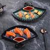 Japanese Ceramic Dumpling Plate with Vinegar Dish Sushi Sauce Creative Divided Tray for Steamed Shrimp Snacks