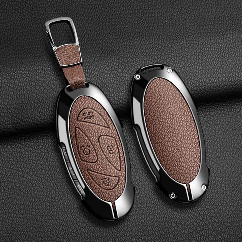 EEJQ9 5 7-button zinc alloy leather car key cover for Hyundai Kona Ev Grandeur GN7 IONIQ 6 2023 2024 car keychain protective case