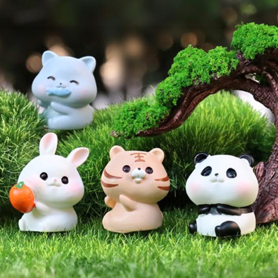 Tiny Resin Animals Figurine Mini Tiger Cat Bunny Cow Miniature Statue for Dollhouse Fairy Garden Terrariums Plant Pot Ornaments Cake Topper