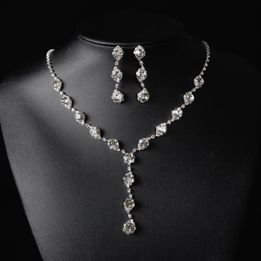 Fashion Zircon Water Drop Necklace and Earrings Set for Women Wedding Party Jewelry