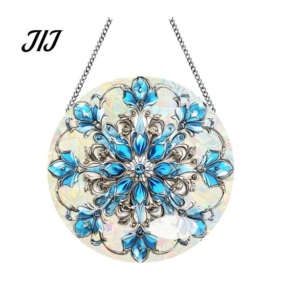 Lightweight Christmas Wall Ornaments 2D Acrylic Hanging Ornaments, Stained Glass Style Snowman Santa Snowflake Holiday Window Decorations for