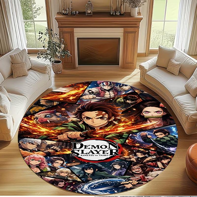 Demon Slayer Print Round Rug, Washable Floor Carpet, For Entryway Dorm Laundry Room Office Study, Home Decor Birthday Christmas Gift