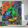 Декор для детской комнаты Занавеска для душа с динозаврами Скейтбординг Граффити Стиль Рисунок Синий Зеленый Оранжевый Черный Дизайн Водонепроницаемая Ткань
