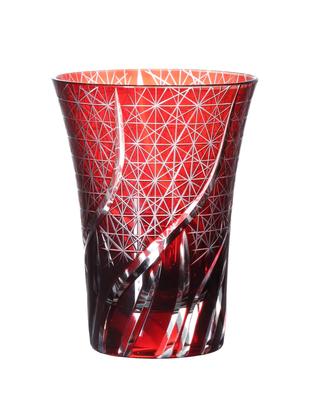 [QD-K2] Старинная стеклянная кружка Kiriko Glass, традиционная, можно мыть в посудомоечной машине (красный)