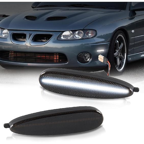Gempro LED Side Marker Lights for Pontiac GTO 2004-2006 Front Bumper Marker Parking Lamps Smoked Len, 2PCS (White Led)