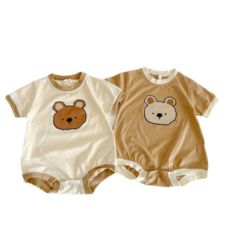 INS Style Summer Infant Bear Romper Unisex Short-Sleeve Snap-Crotch Bodysuit