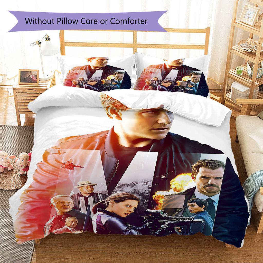 Mission impossible Pattern Bedding Quilt Set Quilt Cover Pillowcase Home Decoration Birthday Gift (1 * duvet cover + 2 * pillowcase, without core)