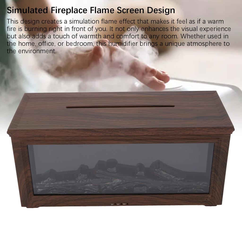 180ml Water Tank Wood Grain Fireplace Aromatherapy Diffuser Simulation Flame Humidifier Essential Oil Diffuser for Home Dark